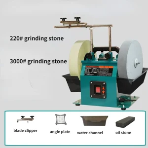 10 inch Low Speed Water Cooled Knife Grinding Machine for Kitchen Knife Woodworking Planer Blade Chisel Scissors Sharpener – 220×3000 grit stones