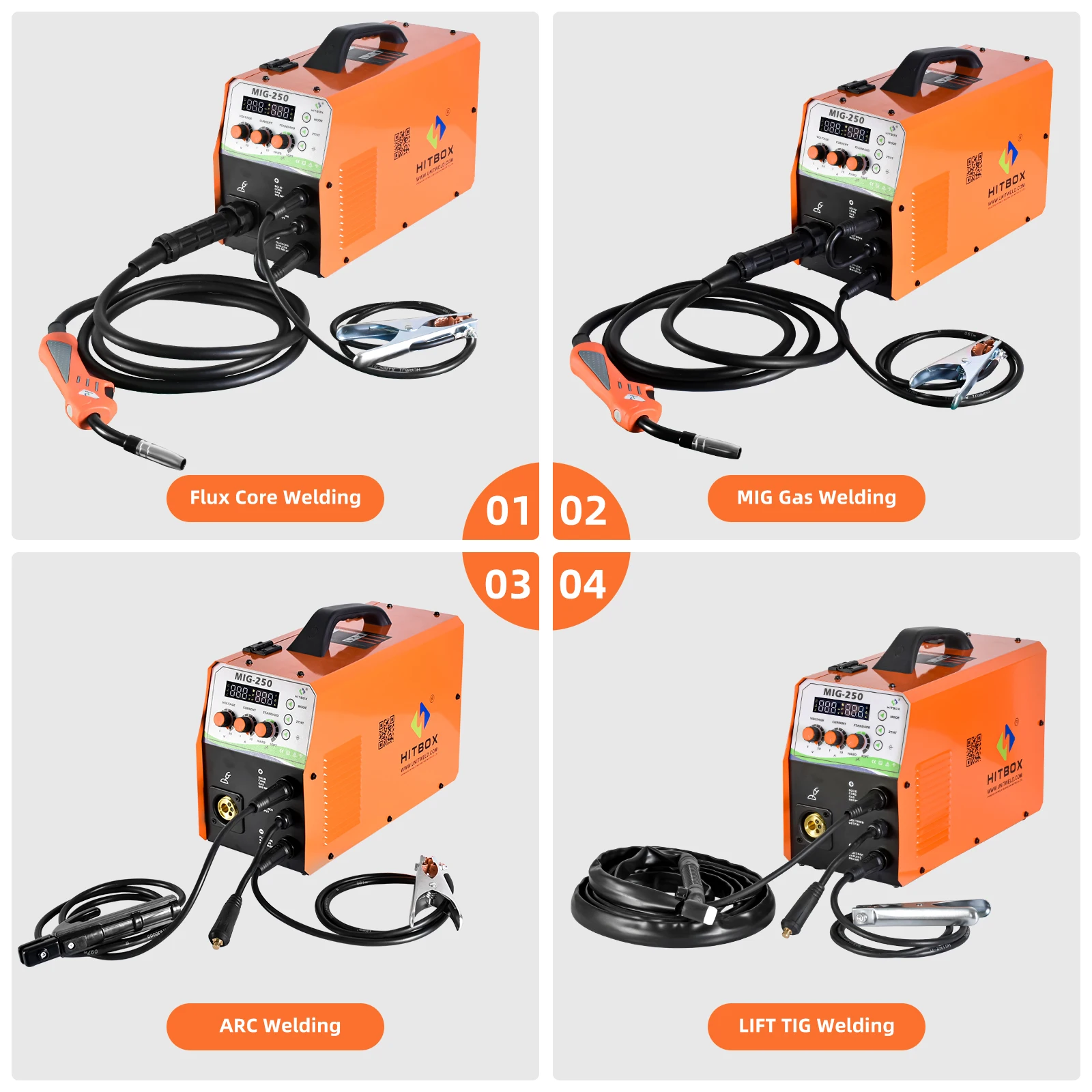 Hitbox Mig Welding Machine 4 In 1 Digital Display Precise Control Mig250 220V Mig Gasless/Arc/Lift Tig/Gas Co2 2T/4T Welder Hitbox Mig Welding Machine 4 In 1 Digital Display Precise Control Mig250 220V Mig Gasless/Arc/Lift Tig/Gas Co2 2T/4T Welder