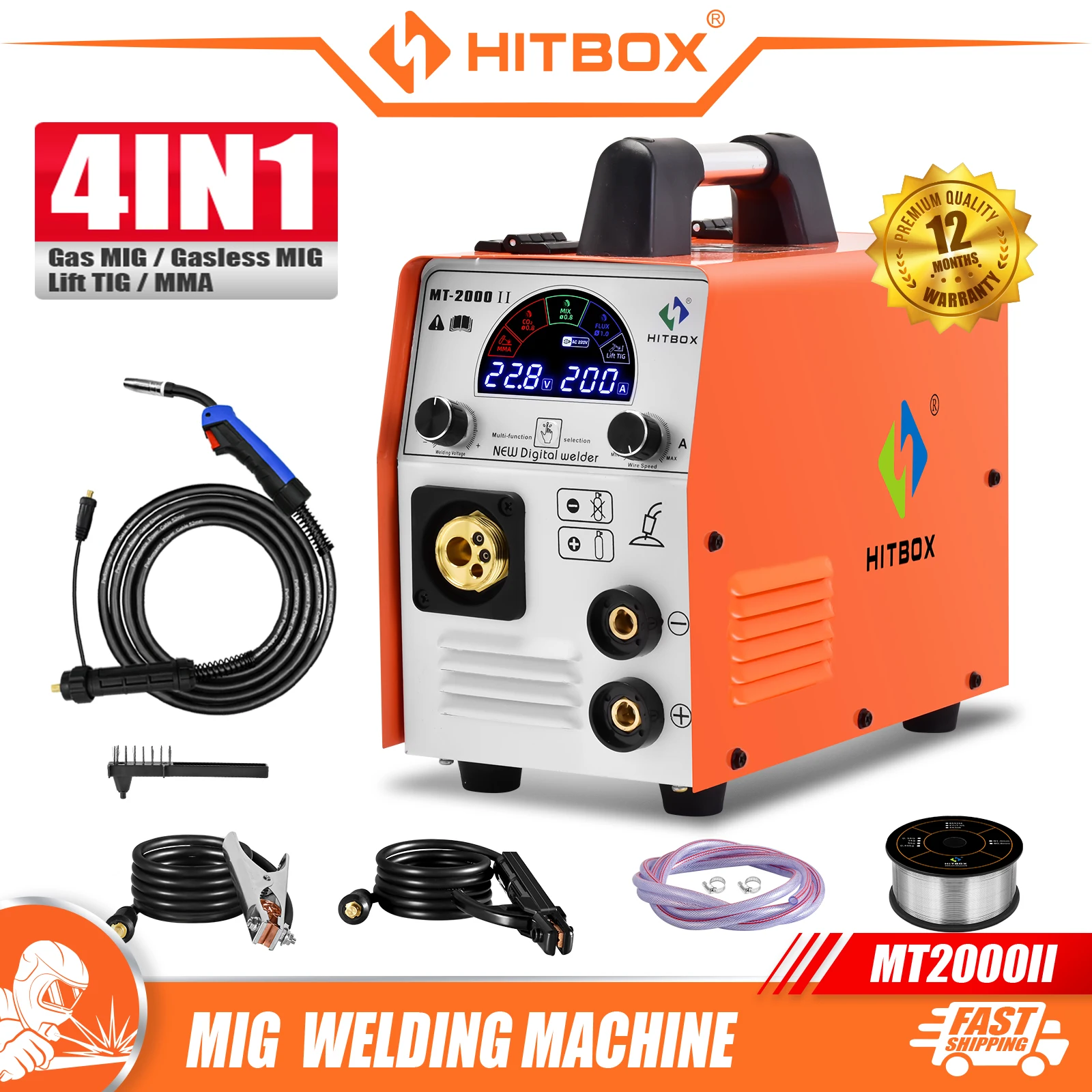 Hitbox Mig Welding Machine 4 In 1 Mig Gasless Co2 Gas Shielded Welding Machine Mt2000Ii Single Voltage 220V~240V Mma Lift Tig Hitbox Mig Welding Machine 4 In 1 Mig Gasless Co2 Gas Shielded Welding Machine Mt2000Ii Single Voltage 220V~240V Mma Lift Tig