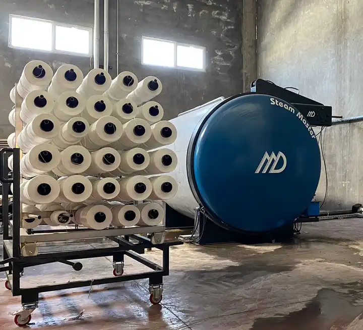 Fully Automatic Textile Autoclave Polyester Cotton Acrylic Yarn Fixing Steaming Conditioning Machine 1250 Kg Fully Automatic Textile Autoclave Polyester Cotton Acrylic Yarn Fixing Steaming Conditioning Machine 1250 Kg